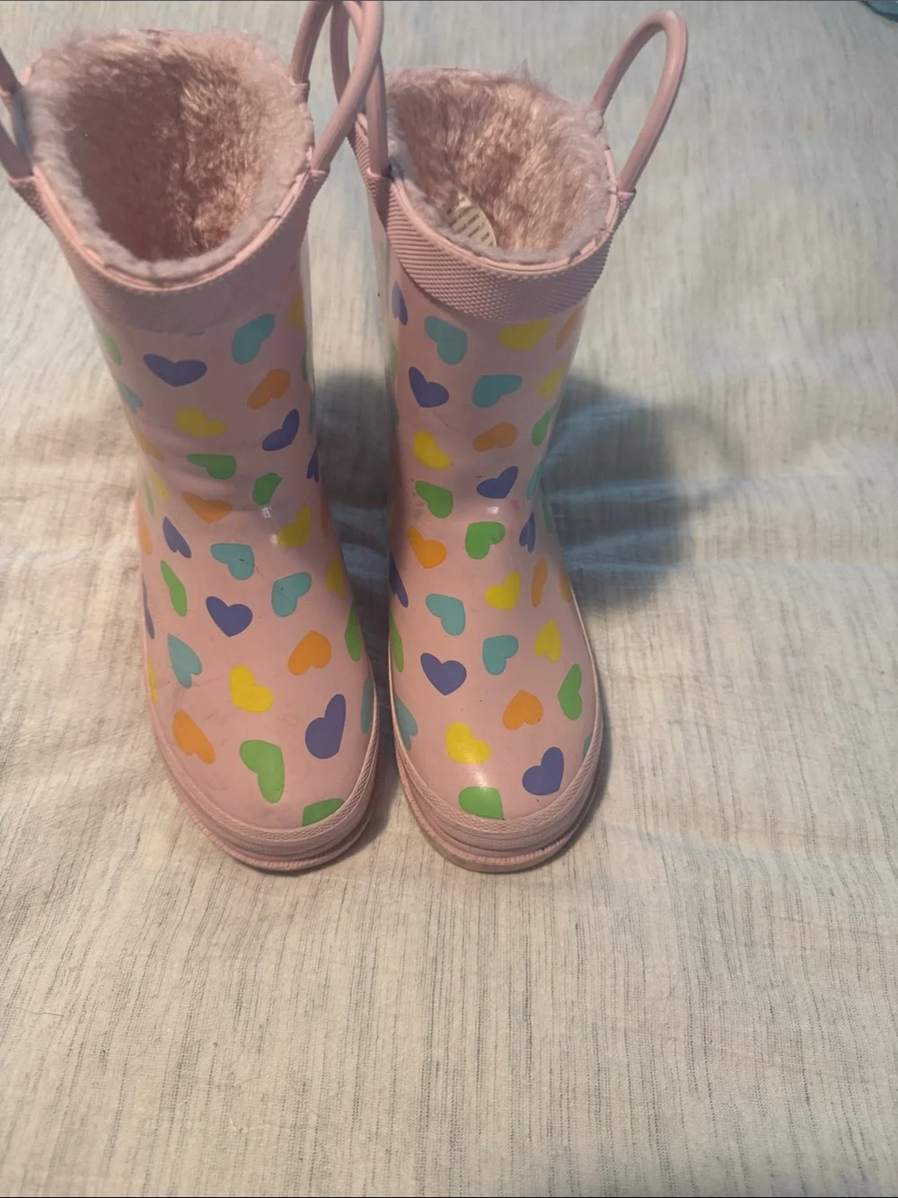 Girls' Pink Heart-Print Rain & Snow Boots with Cozy Lining
